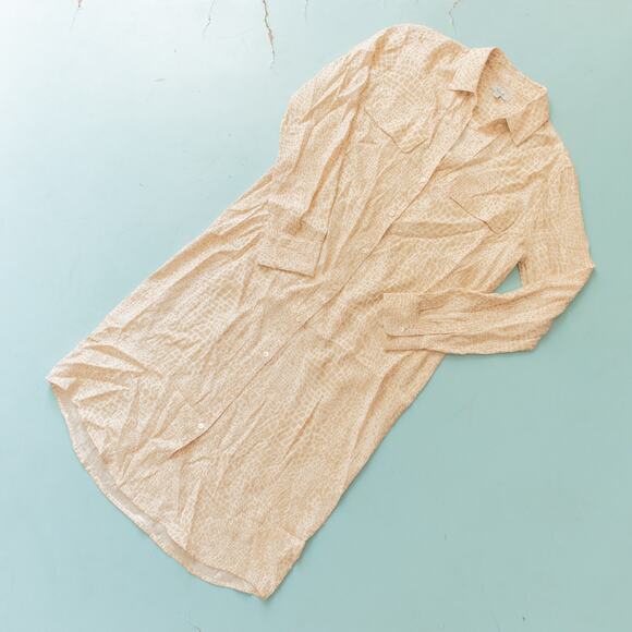 Rails Alix Reptile Collared Button Down Shirt Dress Tan Long Sleeve Size XSmall - Picture 1 of 7